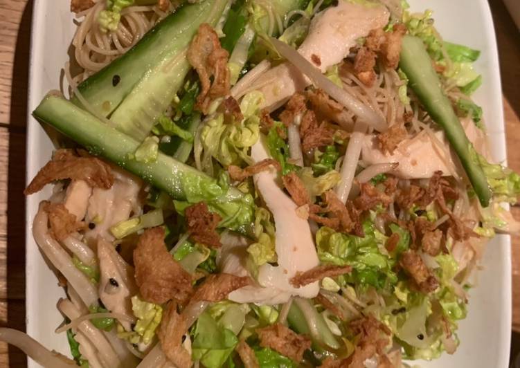 Step-by-Step Guide to Prepare Super Quick Homemade Chicken &amp; rice noodles Asian style salad