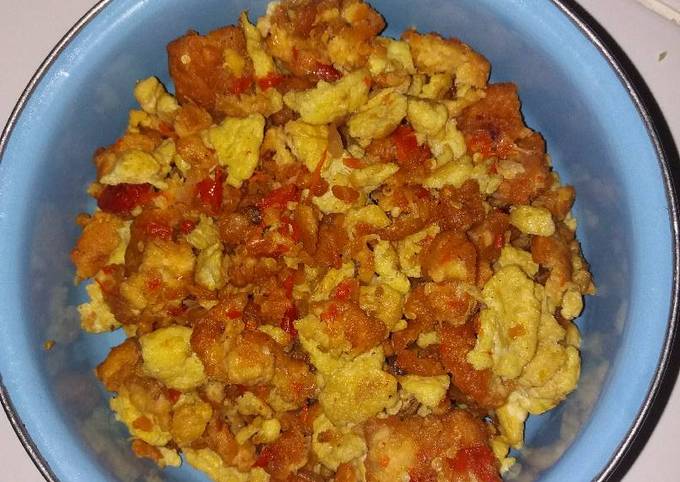 Resep Orek telur tempe geprek crispy Anti Gagal
