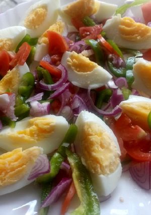 A picture of Hard boiled eggs salad.