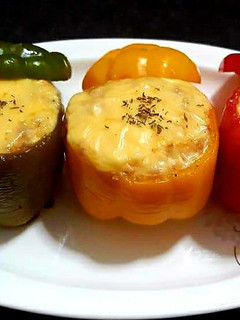A picture of Cheese-Baked Stuffed Bell Peppers.