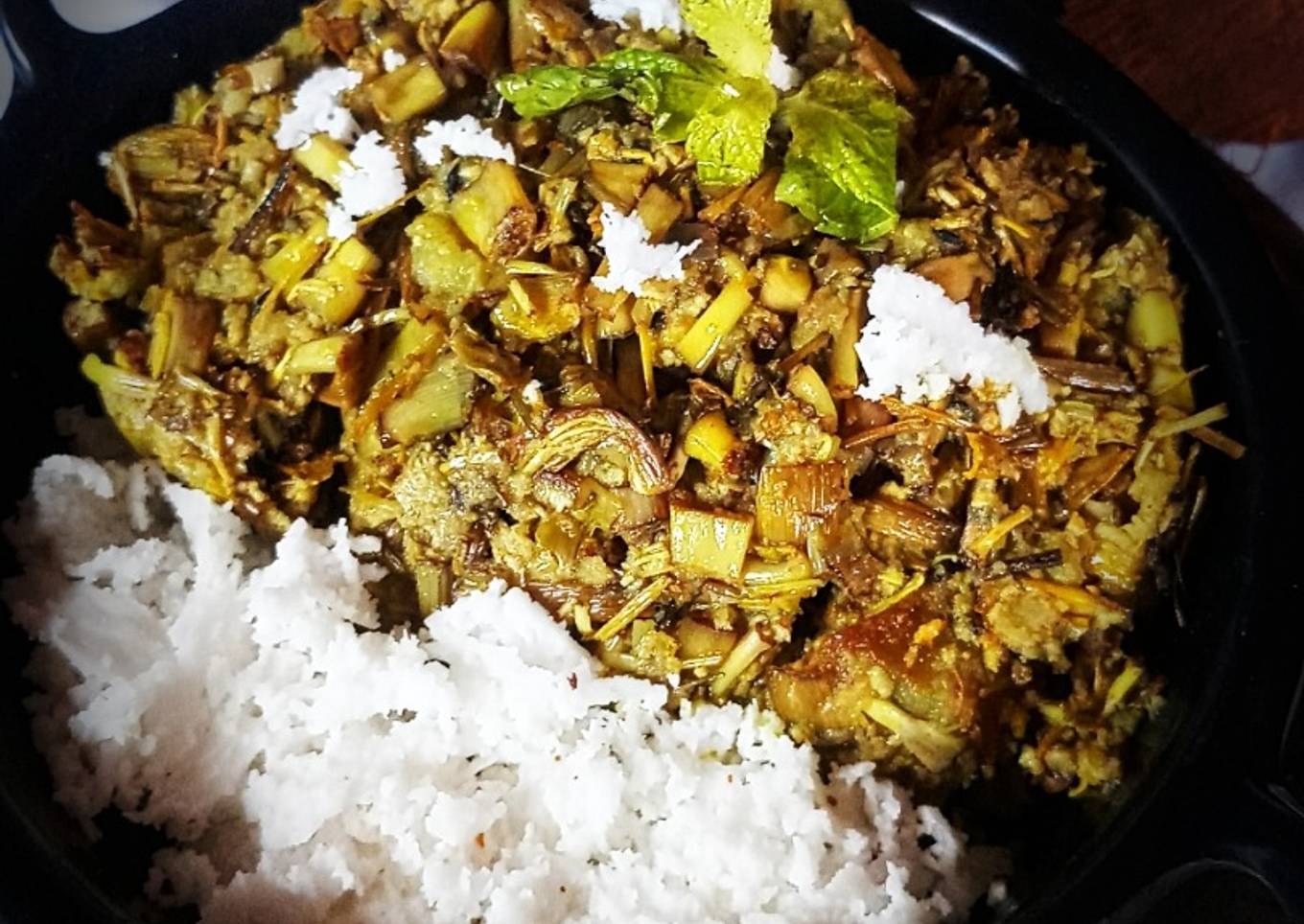 Banana blossom or banana flower curry with coconut