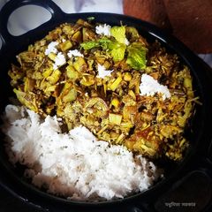 A picture of Banana blossom or banana flower curry with coconut.
