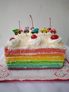 Foto resep Rainbow Cake Kukus Topping Keju Dengan Buttercream