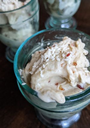 A picture of Banana + tahini cheat ice cream.