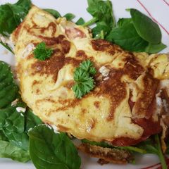A picture of My Chorizo & goats cheese with garlic and herbs Omelette.