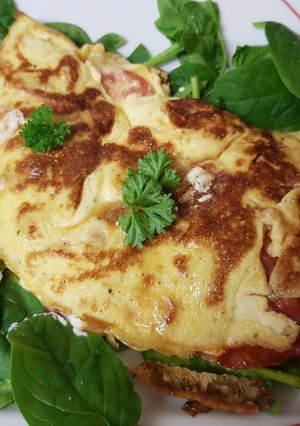 A picture of My Chorizo & goats cheese with garlic and herbs Omelette.