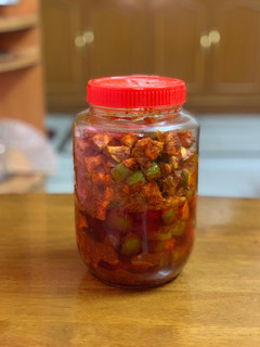 A picture of Raw mango pickle/ achar.