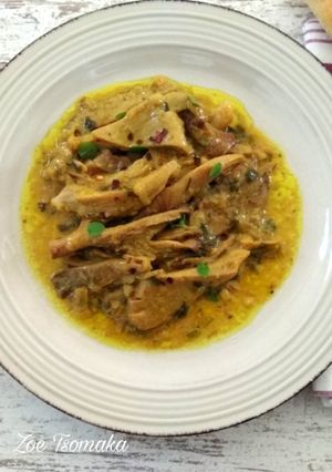 A picture of Oyster Mushrooms with Mustard Sauce.