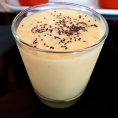 A picture of My lovely Mango Milk smoothy with Chia Seeds on top. 😃.