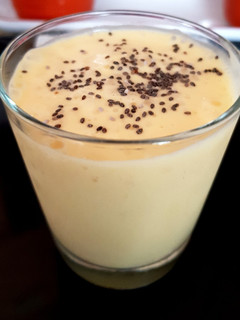 A picture of My lovely Mango Milk smoothy with Chia Seeds on top. 😃.