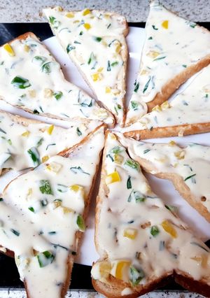 A picture of My Soft Cheese, Sweet Pepper + Chopped Chives Spread on toast 😁.