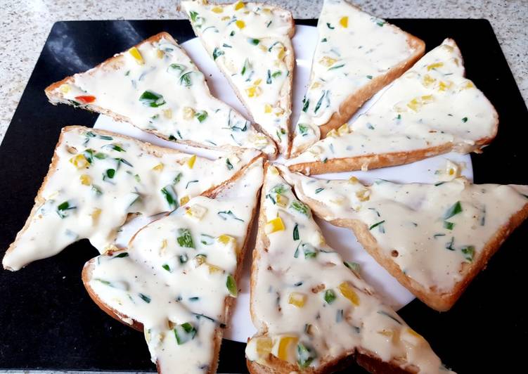 Step-by-Step Guide to Make Perfect My Soft Cheese, Sweet Pepper + Chopped Chives Spread on toast 😁