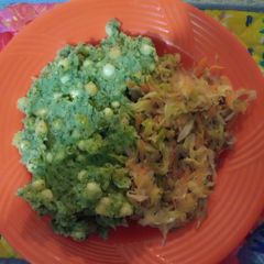 A picture of Mukimo ya minji with cabbage.