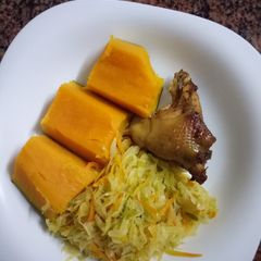 A picture of Boiledpumpkin,boiled chicken&steamed cabbage#authormarathoni.