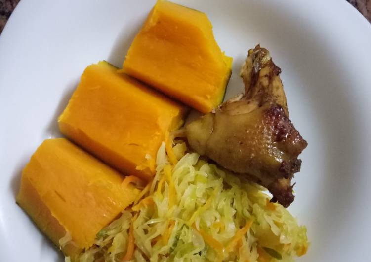 Boiledpumpkin,boiled chicken&amp;steamed cabbage#authormarathoni