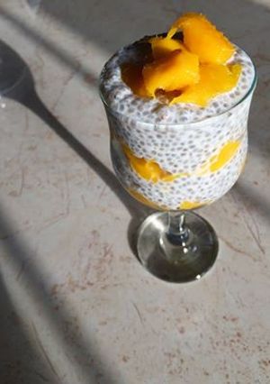 A picture of Mango and Chia seeds parfait.