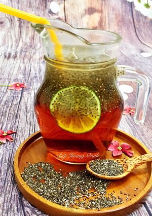 Hình của món Trà Đào Hạt Chia.