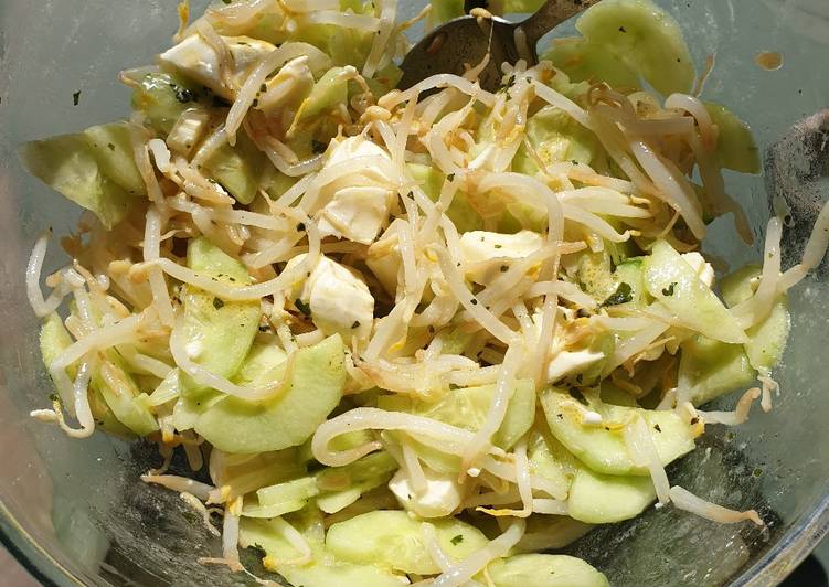Salade de concombre haricots mungo et mozzarella