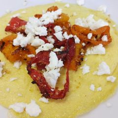 Roasted romano peppers, gratin breadcrumbs & feta open omelette A picture of Roasted romano peppers, gratin breadcrumbs & feta open omelette.