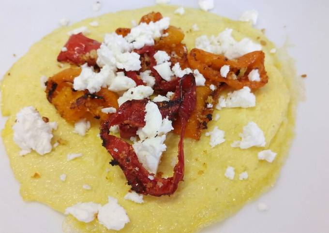 Roasted romano peppers, gratin breadcrumbs & feta open omelette