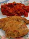 Filetes de cerdo empanados, con pisto
