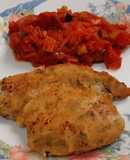 Filetes de cerdo empanados, con pisto