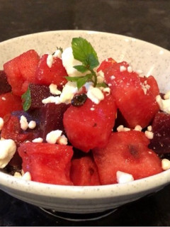 A picture of Easy Quick Watermelon and Beets Salad.