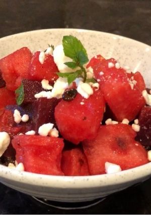 A picture of Easy Quick Watermelon and Beets Salad.
