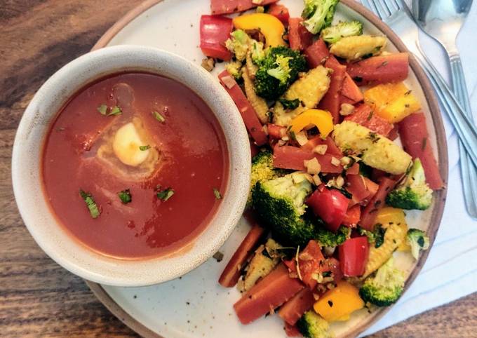 Tomato Soup with sauteed garlic vegetables