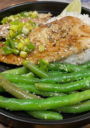 A picture of Tilapia with Scallion Sriracha Pesto.