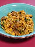Carne picada de pavo y pollo con garbanzos, setas, verduras y especias Ras el Hanout