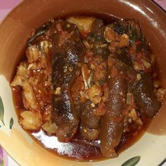 A picture of Ponmo-Dryfish sauce.