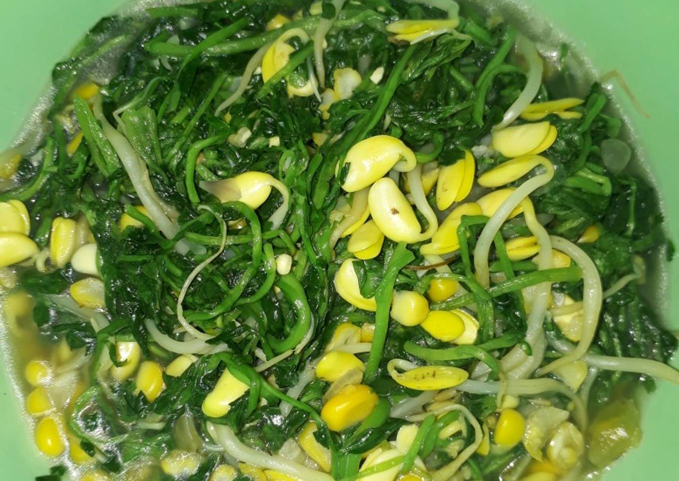 Tumis selada air,taoge kedele,jagung manis