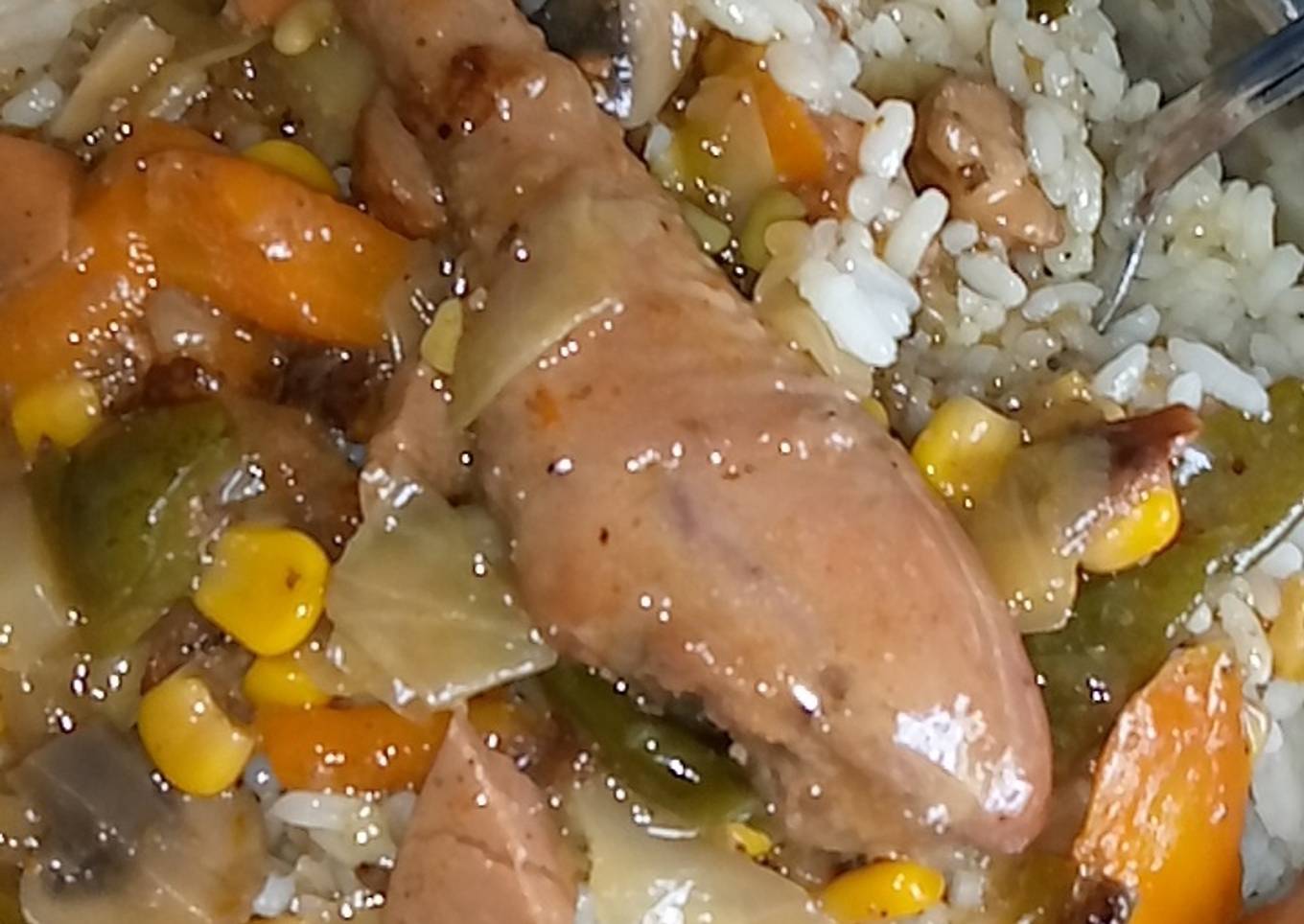 White rice n chicken sauce
