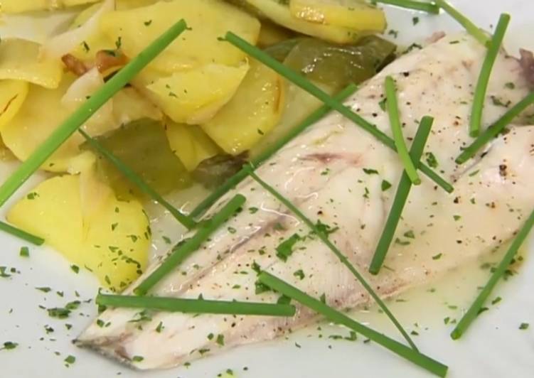 Lubina al horno con refrito cremoso a mi manera