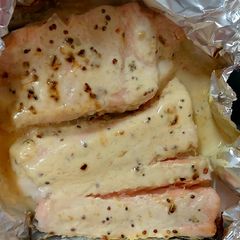 A picture of My foil Cooked Salmon tail in Dijon Mustard Sauce 😃 #Mainmeal.