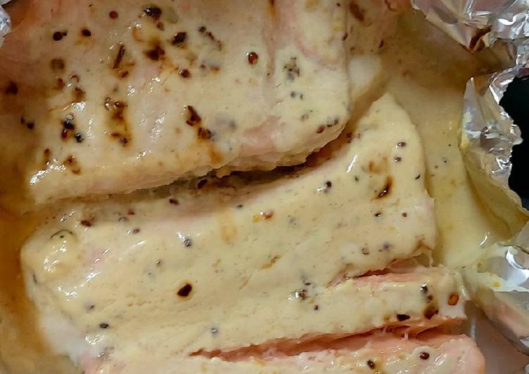 How to Prepare Speedy My foil Cooked Salmon tail in Dijon Mustard Sauce 😃 #Mainmeal