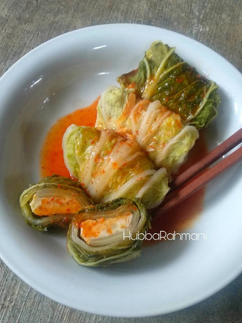 Cara Membuat Sawi gulung isi ayam siram saus pedas korea Rumahan