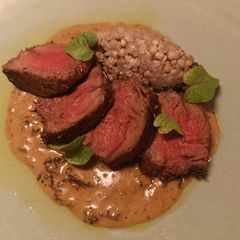 A picture of Buckwheat served with reindeer steak (medium cooked).