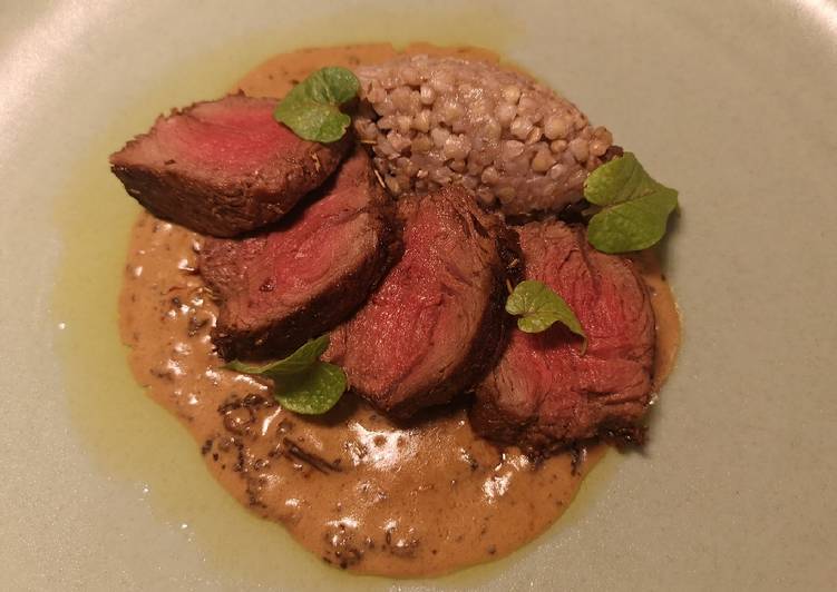 Step-by-Step Guide to Make Favorite Buckwheat served with reindeer steak (medium cooked)