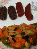 Fritada de verduras con butifarra negra y chorizo