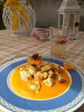 Pollo all'arancia su crema di carote