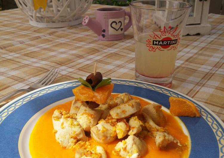 Pollo all'arancia su crema di carote