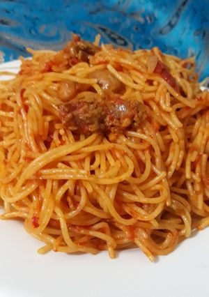 عکسی از دستور ماکارونی با لوبیا و گوشت