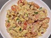 A picture of sausage scrambled eggs