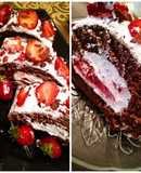 Chocolate Roll with Whipped Cream and Strawberries