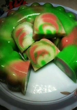 Foto resep puding roti warna warni 