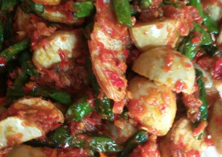 Cara meracik Sambal jengkol + kacang panjang + ikan asin, Enak