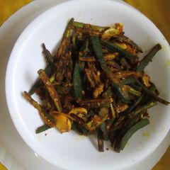 Spicy bhindi fry A picture of Spicy bhindi fry.