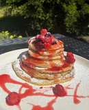 Fluffy Vanilla Pancakes with Berry Compote